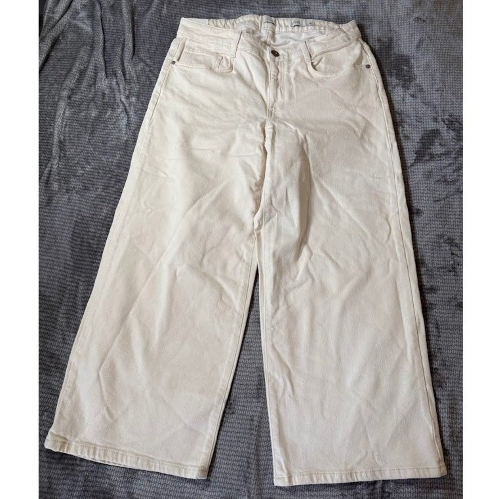 J.Jill Denim Natural High-Rise Full-Leg Crop Pants Off-White 32X26 Wide Leg